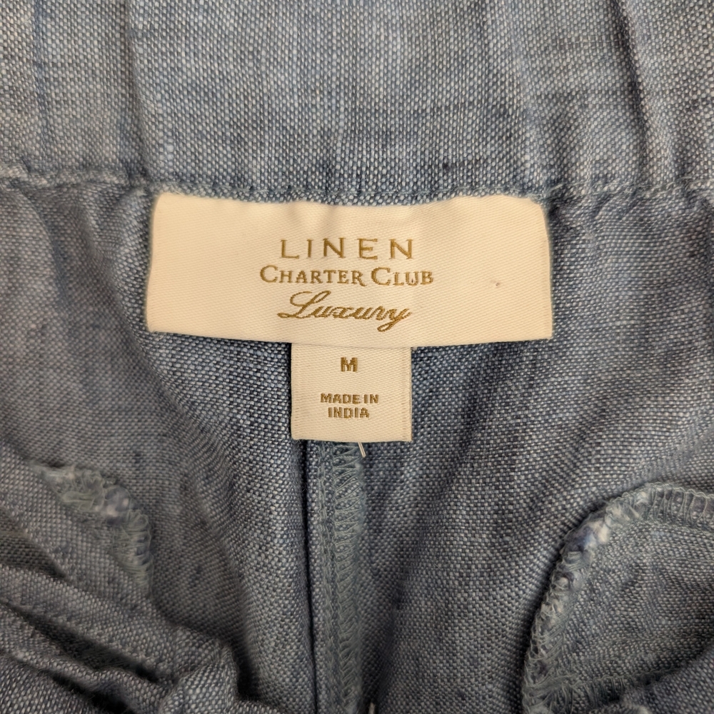 Charter Club Luxury Womens Medium 100% Linen Pants Blue Vacation Resortwear - Picture 7 of 8